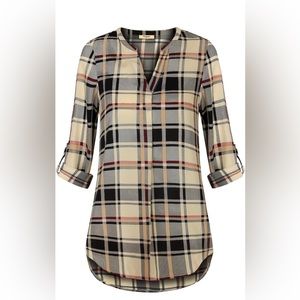 Plaid v-neck blouse, size medium